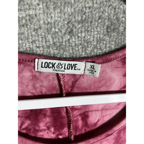 Lock & Love Tunic Top Mini Dress Womens XL Red Tie Dye Scoop Neck‎ Asymmetrical - Picture 3 of 6